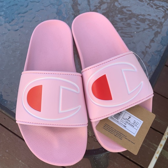 pink women's champion slides